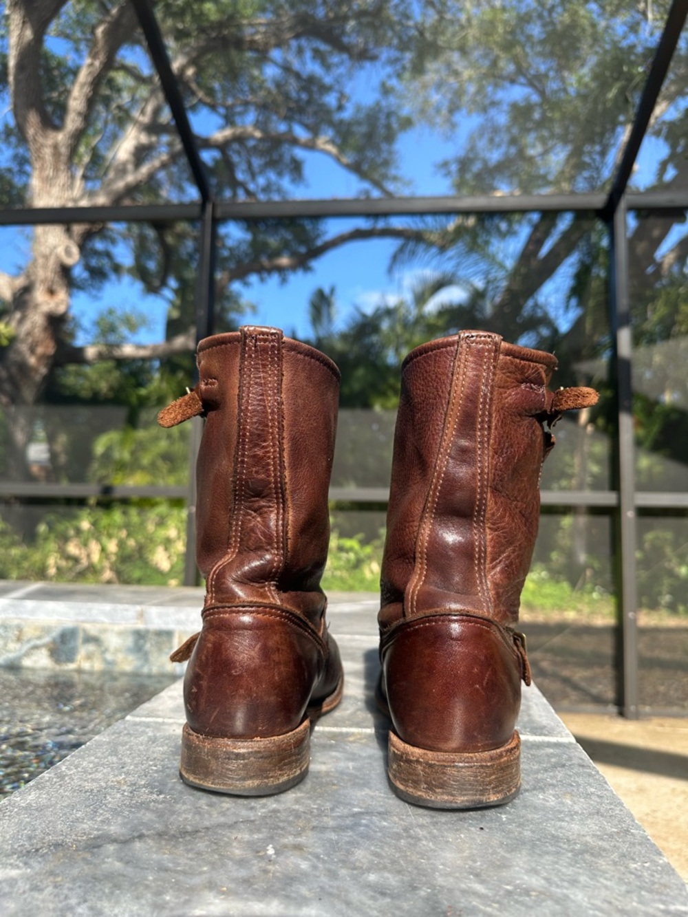 Vintage Shoe Co J24136 Chestnut Leather Riding Boot Slouch With 2 Buckles 7.5 M - Picture 3 of 10